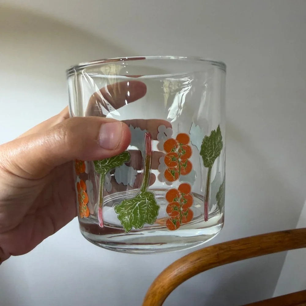 Vintage Garden Vegetable Rocks Glass Tomato Rhubarb Farmhouse Kitchen Decor